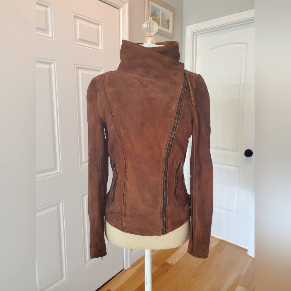 Muubaa London Sensa Brown Suede Drape Jacket Size 4